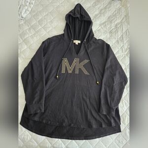 Michael Kors Black Hoodie Sz 3XL Gold Beaded MK Logo Ladies Pullover Tunic